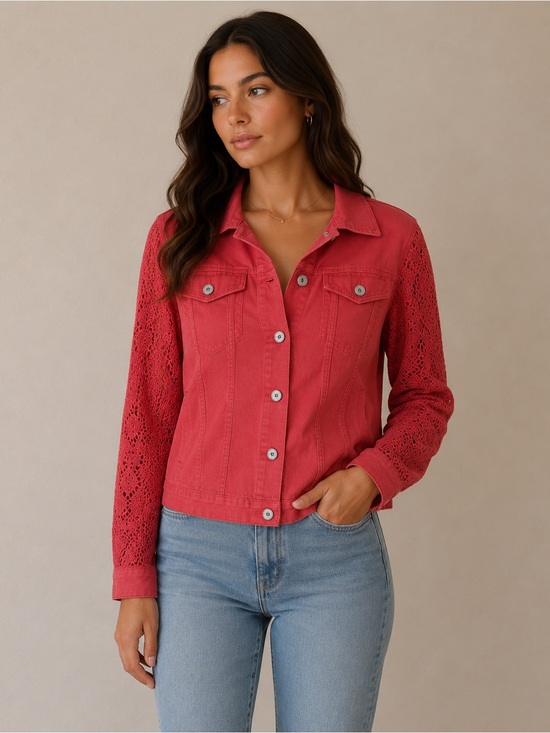 Chico's Jackets & Blazers - Chico's Coral Jean Jacket with Long Sleeves and Relaxed Fit